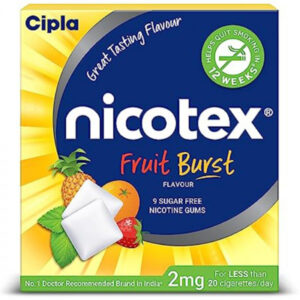 Nicotex 2mg Sugar Free Fruit Burst Chewing Gums, 9tabs